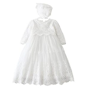 Leideur Taufkleider für Baby Mädchen Weiße Taufe Segenskleider Taufkleider (6 Monate, Weiß 1)