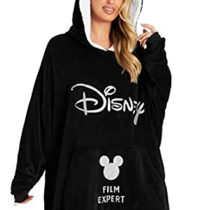 Disney Übergroße Kapuzenpullover Damen Hoodie Decke Mädchen Teenager Herren (Schwarz)