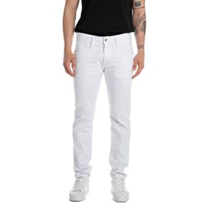 Replay Herren Jeans aus Comfort Denim, Weiß (White 001), 34W / 32L