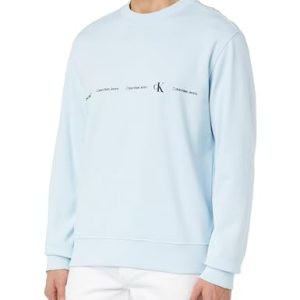 Calvin Klein Jeans Herren Sweatshirt Logo Repeat Crew Neck ohne Kapuze, Blau (Keepsake Blue), XS