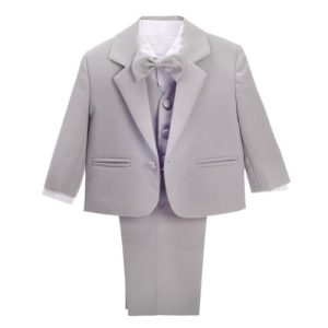 Lito Angels Baby Anzug Jungen Festlich Hochzeit, 5 Teiliges Set (Sakko, Weste, Hemd, Hose & Krawatte), Grau, Größe 3-6 Monate 68 (Tag-Nummer 6M)