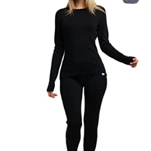 Merino.tech Merino Baselayer Set für Damen - Schwere Thermo-Unterwäsche aus Merinowolle für Damen Oben und Unten (Large, 320 Black)