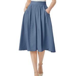 Belle Poque Damen Rock mit Taschen Sommer Casual Ausgestellter A-Linien Rock zum Ausgehen Denim Blau BP0926-05 M