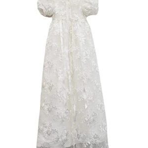 Langes Taufkleid für Babys, langes Schleppkleid aus Spitze für Neugeborene mit Kapuze und Gürtel