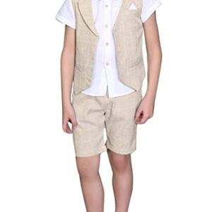 LOLANTA 4 STK Kleinkind Junge Sommerhochzeit Kinderanzug, Festliche Anzüge Westen Set für Kinder, Sommerlicher Jungen Anzug, Beige, 104-110 (Tag 110)