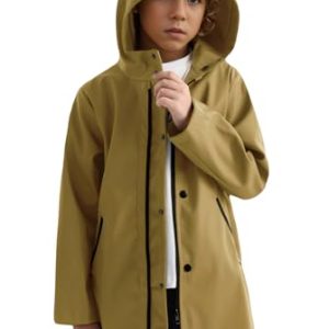 maoo garden Jungen Wasserdichter Regenmantel mit Kapuze PU Leichte Regenjacke Anorak Oberbekleidung Windbreaker 2111 Gelb 9-10Y