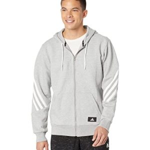 adidas Men's Standard Sportswear Future Icon 3-Stripes Fullzip, Medium Grey Heather/White