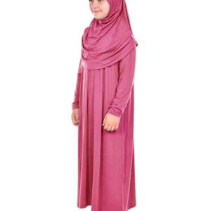 Prien Gebetskleidung Für Kinder, Mädchen Muslim Kleider, Lange Ärmel Abaya Mit Hijab, Islam Kleidung Frauen, Damen Muslimische Kleid Set, Gebetskleid Jilbab Khimar Ramadan (Altrosa)