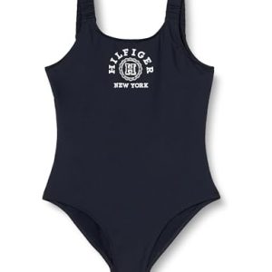 Tommy Hilfiger Mädchen Badeanzug One Piece Sportlich, Blau (Desert Sky), 12-14 Jahre