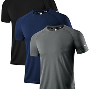 Holure Herren 3er Pack Sports Atmungsaktiv Schnelltrocknend Kurzarm T-Shirts Schwarz/Dunkelgrau/Marine XL
