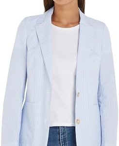 Tommy Hilfiger Damen Blazer Striped Poplin Regular Elegant, Blau (Ithaka Stp/ Breezy Blue), 38