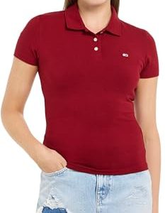 Tommy Jeans Damen TJW Slim Essential Polo SS DW0DW17220 Kurzarm Poloshirts, Rot (RED Carpet), S