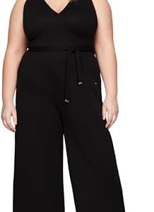 Tommy Hilfiger Damen Jumpsuit Smooth Lines One Piece V-Ausschnitt, Schwarz (Black), 46