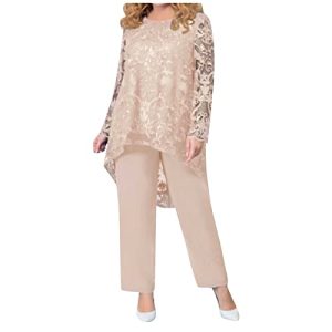 Generisch Hosenanzug Damen Festlich Elegant Chiffon Vintage 2-Teiliges Set Abendanzug Cocktail Party Festlich Hosenanzug Tüll Lange Hose Weites Bein Anzughose Brautmutter Hosenanzüge für Hochzeit
