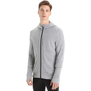 Icebreaker Merino Herren Quantum Iii Long Sleeve Wool Athletic Zip Up Hoodie Sweatshirt, Metro Hthr/Schwarz, XX-Large