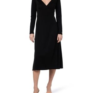 Tommy Hilfiger Damen Wickelkleid F&F Wrap Midi Dress Ls mit V-Ausschnitt, Schwarz (Black), S