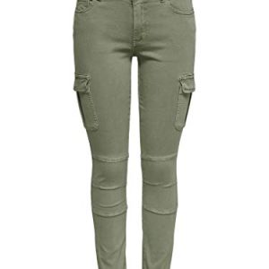 ONLY Cargo Jeans Hose | Stretch Denim Jogger Pants | Slim Mid Waist Karottenhose ONLMISSOURI, Farben:Grün, Größe:42W / 32L, Z-Länge:L32