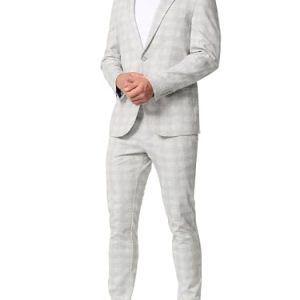 JEFF Herren JFLeo Set Anzug 2-teilig Sakko Hose Set | elastischer Herrenanzug Regular Fit Männer Grey Check 50