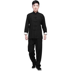 G-LIKE Kung Fu Herren Anzug - Traditionelle Chinesische Kampfkunst Tai Chi Qigong Wing Chun Shaolin Wushu Lange Ärmel Training Freizeit Kleidung Uniform Jacke Hose (Schwarz, M)