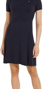 Tommy Hilfiger Damen CO Jersey Stitch F&F Dress WW0WW42461 Strickkleider, Blau (Desert Sky), S