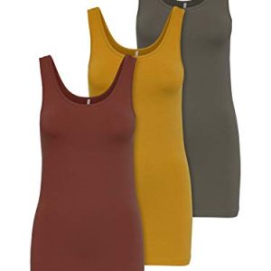 ONLY 3er Pack Damen Oberteile Basic Tank Tops weiß, schwarz, grau, blau, Creme Frauen Shirt lang Sommer Shirts Top 15201465 (XL, Farbmix 3)