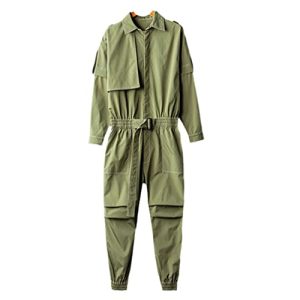 JUZHIJIA Frühling Overalls Herren Jumpsuit Revers Langarm Elastische Taille Beam Füße Streetwear Kleidung Hip Hop Cargohose, EN8, L