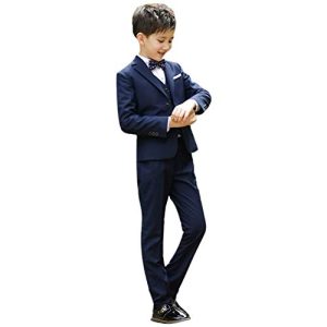 Anzug Kinder Jungen Einschulung Kleidung Set Gentleman Smoking Jacke Sakkos + Weiße Hemd + Hose + Fliege 4tlg Outfit Hochzeit Festliche Anzüge Geburtstagsparty Taufkleidung Navy Blau 8-9 Jahre