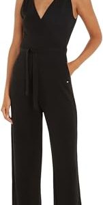 Tommy Hilfiger Damen Jumpsuit Wrap Detail Ärmellos, Schwarz (Black), M