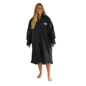 COR Surf Schwimm-Parka, schwere, warme Surfjacke für Herren, Damen, große Kinder, wasserabweisendes und saugfähiges Frottee-Innenfutter (S, Schwarz)