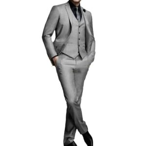 Herren-Business-Anzug, Bräutigamkleidung, formelle Hochzeitsanzüge, schmale Passform, Smoking, Jacke, Weste, Hose, Hellgrau 9, XL