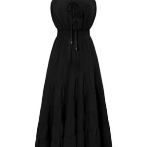 Damen Renaissance Maxikleid Square Neck mit Schnürung Elfen Medieval Dress Schwarz L