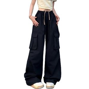 Veryin Damen Cargohose Baggy Hose Y2K Fallschirmhose Vintage Mädchen Weite Bein Hohe Taille Elastische Trendige Streetwear