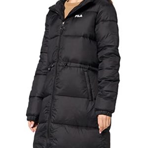 FILA Damen Women EMBLA Long Hooded Puff Jacket, Black, L