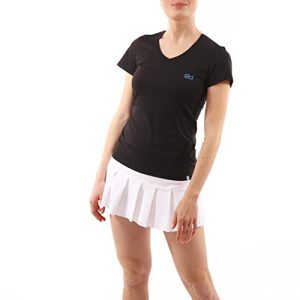 Sportkind Mädchen & Damen Tennis, Fitness, Sport T-Shirt, Kurzarm, V-Ausschnitt, UV-Schutz UPF 50+, atmungsaktiv, schwarz, Gr. XL