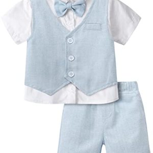 mintgreen Baby Anzug Junge, Hochzeit Tauf Kurzarm Kleidung, Hellblau, 5-6 Jahre, 130