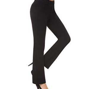 Bamans Damen klassische,elegante,dehnbare,gerade Hose mit elastischer Taille für Büro und Business X Groß Schwarz