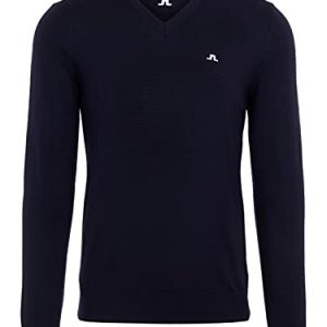 J.Lindeberg Men's Lymann Tour Merino Golf V-Neck Sweater,Navy,M