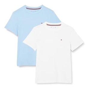 Tommy Hilfiger Jungen 2er Pack T-Shirts Rundhalsausschnitt, Mehrfarbig (White / Well Water Blue), 8-10 Jahre