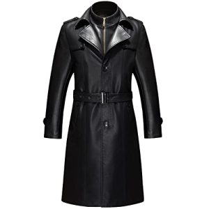 Herren Ledermantel Lang 3/4 Mittelalter PU Lederjacke Steampunk Slim Fit Leder Mantel Trenchcoat, Schwarz 5XL