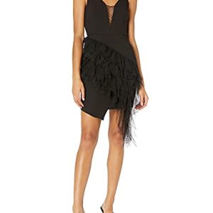 BCBGMAXAZRIA Damen Asymmetrical Ruffle Sheath Dress Formelle Kleidung, schwarz, 40