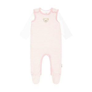 Steiff Unisex Baby Set Strampler mit Fuss + T-Shirt Langarm Kleinkind-Schlafanzüge, Silver PINK, 56