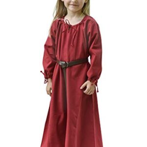 Battle-Merchant Kinder Mittelalterkleid Ana für Mädchen, Langarm, bodenlang, Baumwolle, Mittelalter Gewandung, rot, Gr. 146