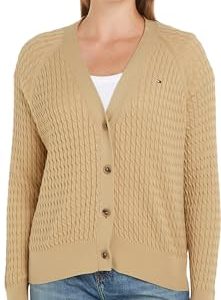 Tommy Hilfiger Damen Strickjacke Cardigan V-Neck mit Knöpfen, Beige (Harvest Wheat), M