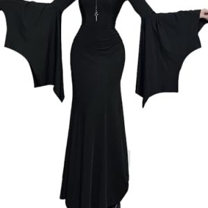 LANSHULAN Gothic-Kleid mit Fledermausärmeln und Fischschwanz, schmale Passform, Gothic-Kleid, Fledermausärmel, Klein