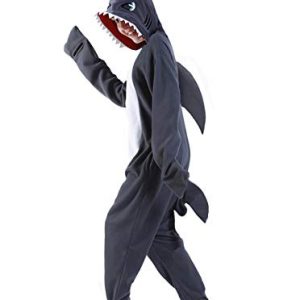dressfan Tier Hai Kostüm Hai Jumpsuits Hai Pyjamas Cosplay Kostüm Weihnachten Halloween Schlafanzug für Unisex Erwachsene Jugendliche Kinder Grau M