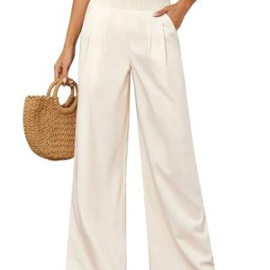 Niwicee Damen Sommer High Waist Weite Hose Leichte Sommerhose Palazzo Hose Elegant Streetwear für Frauen Mädchen-Aprikose-M