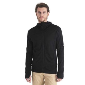 Icebreaker Herren Quantum Long Sleeve Wool Athletic Zip Up Hoodie Sweatshirt, Schwarz IV, L