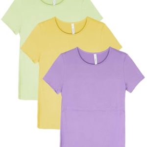 Sosolism 3 Pack Damen Stillentops Kurzarm Still-Shirts Mutterschaft Nursing T-Shirts Umstandsmode Schwangerschaftskleidung Sommer Lässig Kleidung