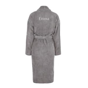 YourSurprise Bademantel Damen personalisiert - Bademantel Damen mit Stickerei personalisierbar mit eigenem Namen Order Text und Schriftarten (S/M, Grau)