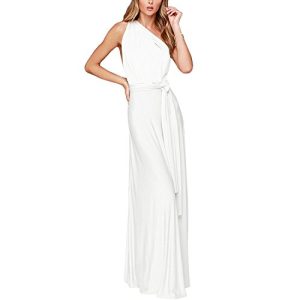 Langes Maxikleid für Damen, schulterfrei, sexy, für Hochzeit, Brautjungfer, Abendkleid, bodenlang, für Abschlussball und Abendveranstaltungen Gr. L, weiß